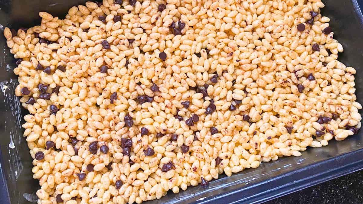Chocolate Rise Krispies on a baking tray.