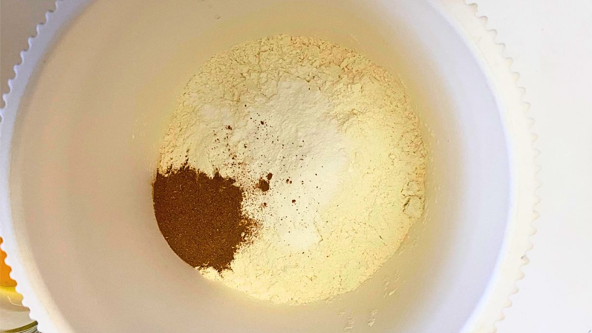 Dry ingredients in a white bowl.