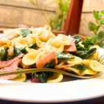 A close up of pepperoni pasta salad.